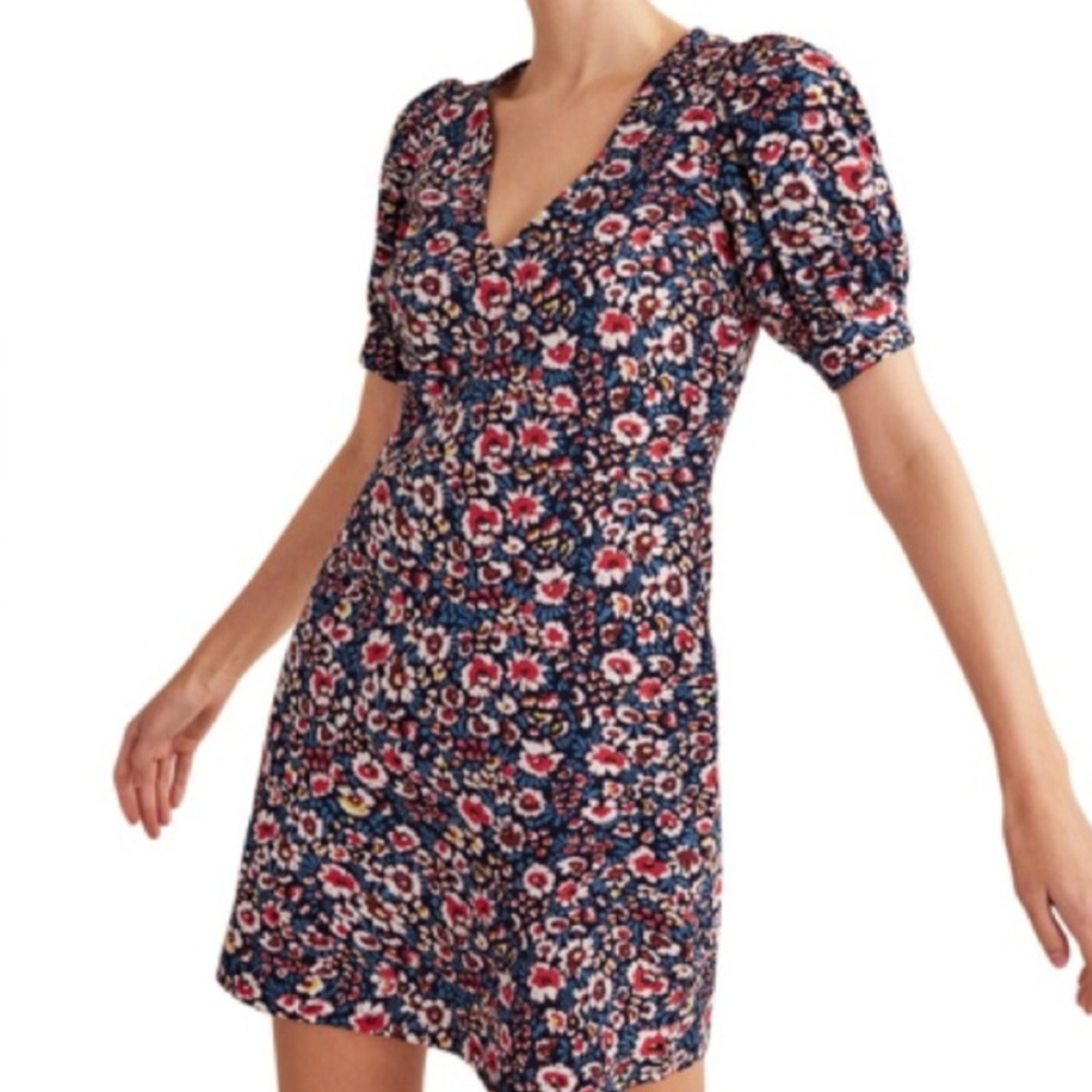 Boden Red/ Blue Puff Sleeve Mini Dress 8P NWOT